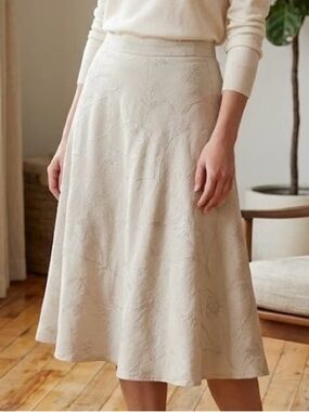 Tanjay Petites Neutral Floral Embroidered A-Line Skirt Size 10P Textured Cottage